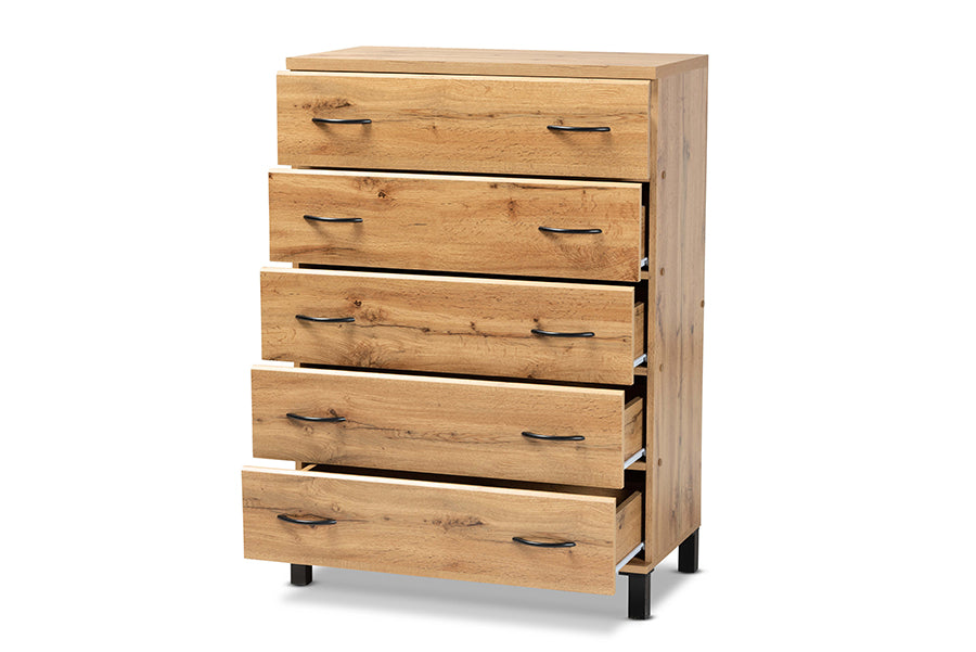 Baxton Studio Maison Modern and Contemporary Oak Brown Finished Wood 5-Drawer Storage Chest | Drawers | Modishstore - 8