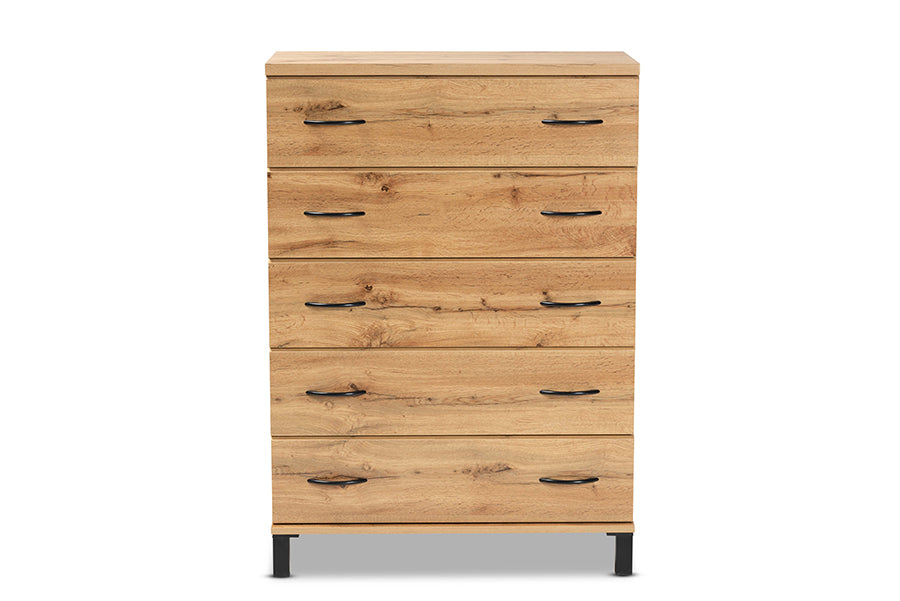 Baxton Studio Maison Modern and Contemporary Oak Brown Finished Wood 5-Drawer Storage Chest | Drawers | Modishstore - 7