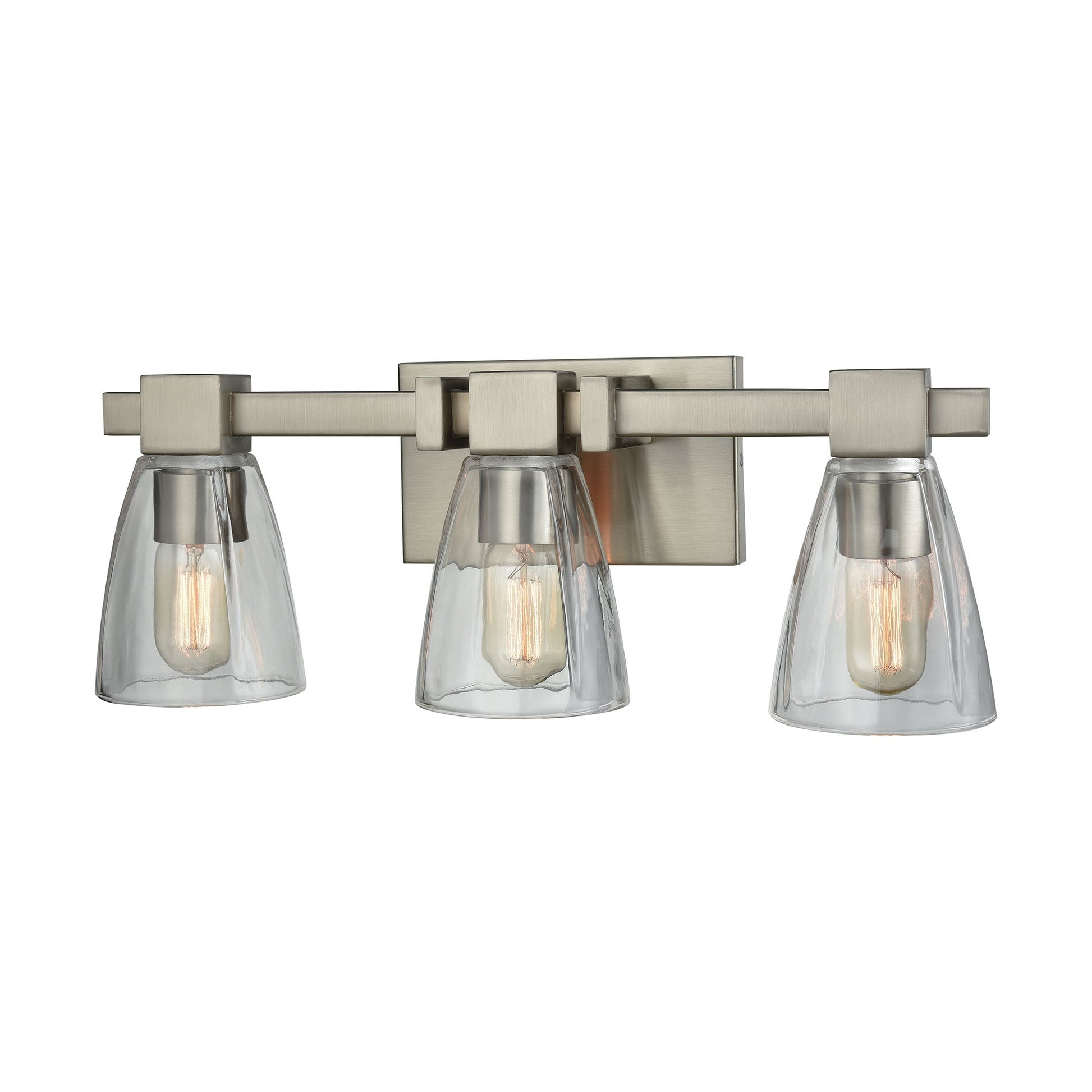 Ensley 3-Light Vanity Lamp in Satin Nickel with Square-to-Round Clear Glass ELK Lighting | Vanity Light | Modishstore