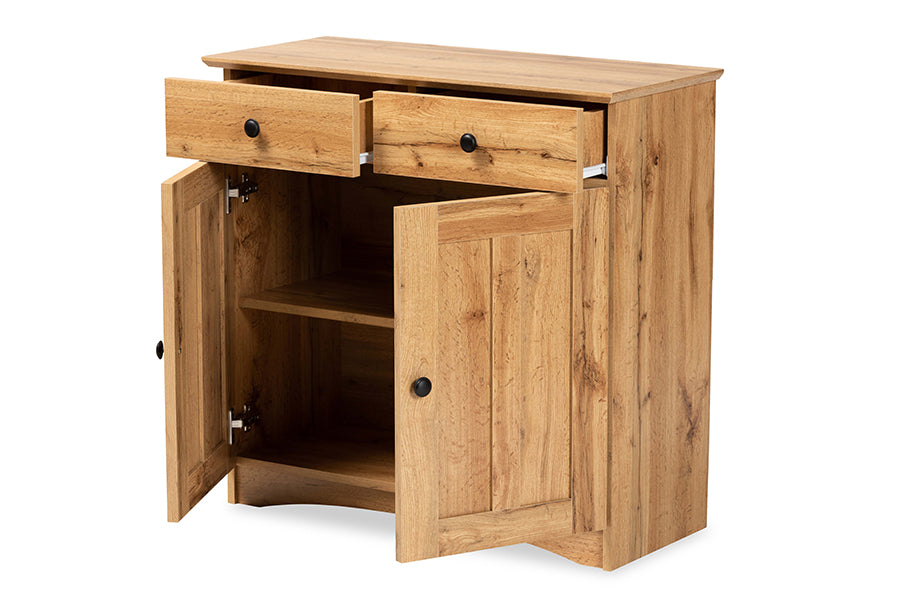 Baxton Studio Lauren Modern and Contemporary Oak Brown Finished Wood 2-Door Buffet Kitchen Cabinet | Cabinets | Modishstore - 6