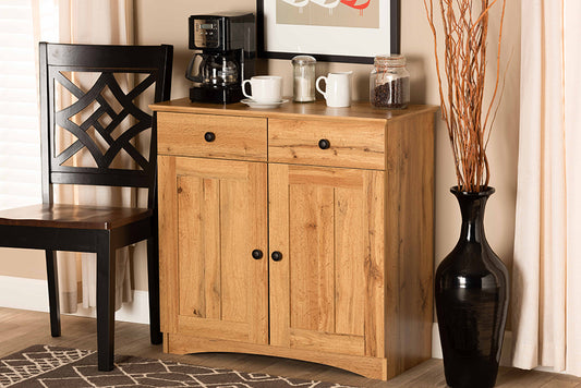 Baxton Studio Lauren Modern and Contemporary Oak Brown Finished Wood 2-Door Buffet Kitchen Cabinet | Cabinets | Modishstore