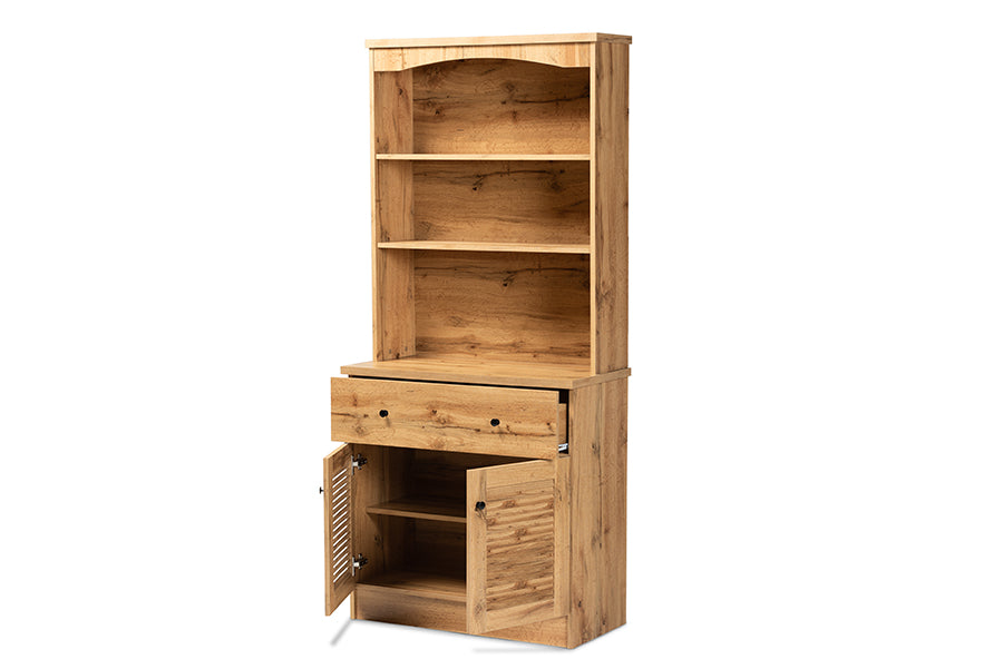 Baxton Studio Agni Modern and Contemporary Oak Brown Finished Wood Buffet and Hutch Kitchen Cabinet | Cabinets | Modishstore - 6