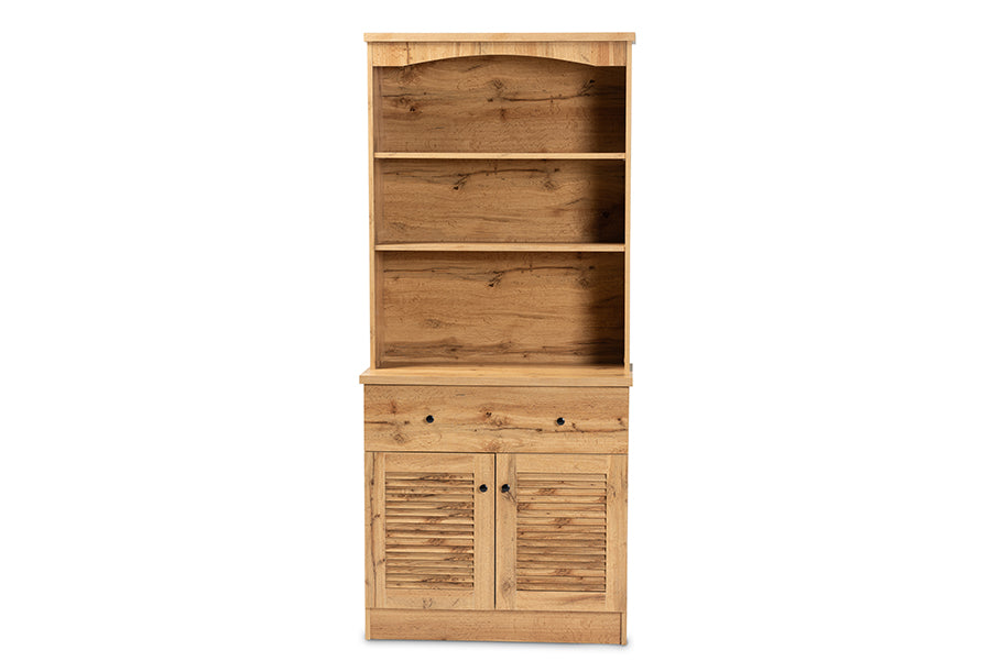 Baxton Studio Agni Modern and Contemporary Oak Brown Finished Wood Buffet and Hutch Kitchen Cabinet | Cabinets | Modishstore - 5