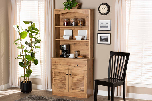 Baxton Studio Agni Modern and Contemporary Oak Brown Finished Wood Buffet and Hutch Kitchen Cabinet | Cabinets | Modishstore