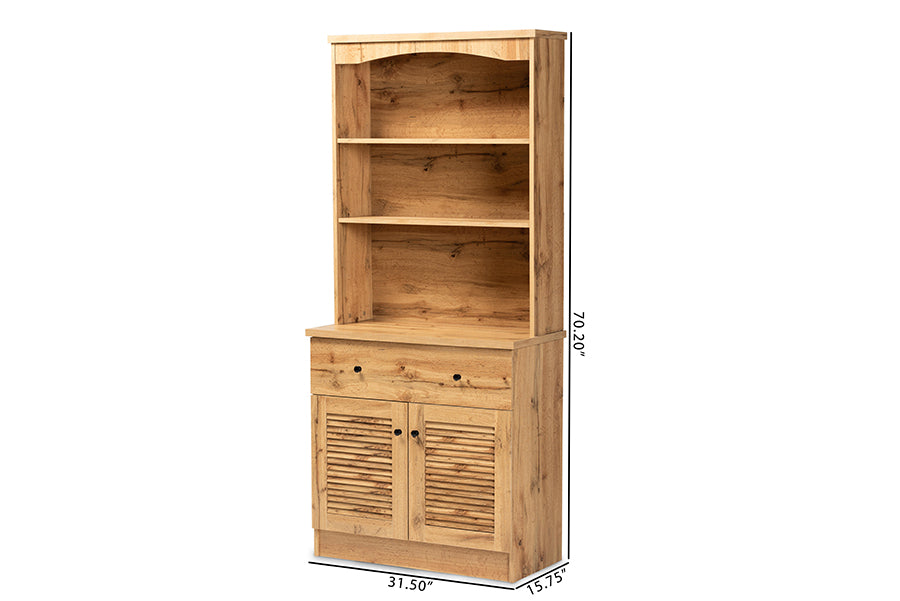 Baxton Studio Agni Modern and Contemporary Oak Brown Finished Wood Buffet and Hutch Kitchen Cabinet | Cabinets | Modishstore - 7