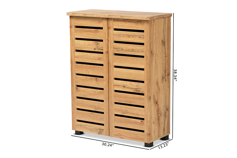 Baxton Studio Adalwin Modern and Contemporary Oak Brown Finished Wood 2-Door Shoe Storage Cabinet | Cabinets | Modishstore - 9