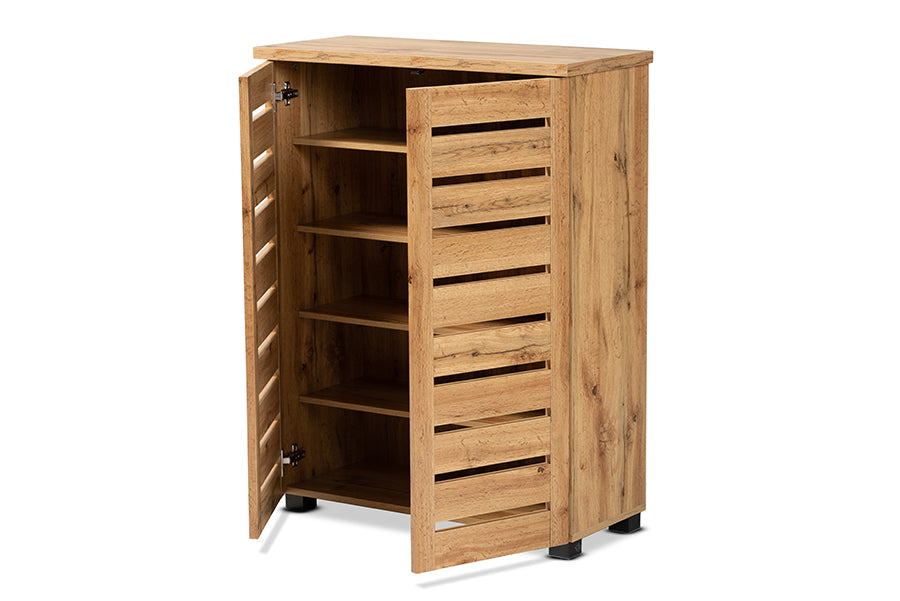 Baxton Studio Adalwin Modern and Contemporary Oak Brown Finished Wood 2-Door Shoe Storage Cabinet | Cabinets | Modishstore - 8