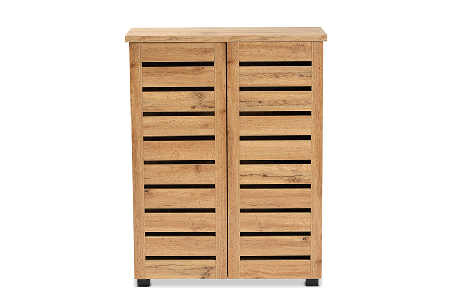 Baxton Studio Adalwin Modern and Contemporary Oak Brown Finished Wood 2-Door Shoe Storage Cabinet | Cabinets | Modishstore - 7