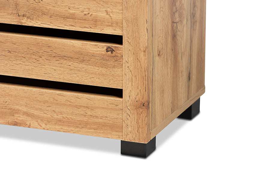 Baxton Studio Adalwin Modern and Contemporary Oak Brown Finished Wood 2-Door Shoe Storage Cabinet | Cabinets | Modishstore - 4
