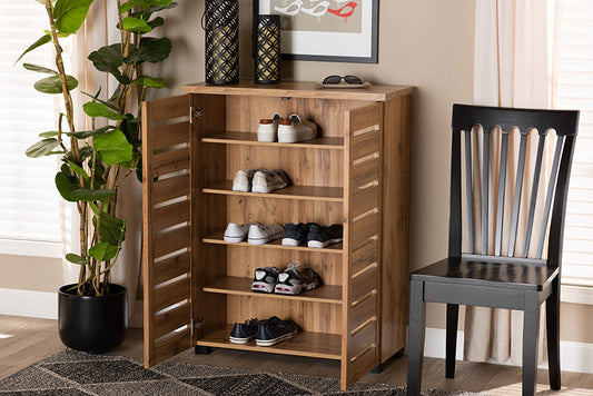 Baxton Studio Adalwin Modern and Contemporary Oak Brown Finished Wood 2-Door Shoe Storage Cabinet | Cabinets | Modishstore