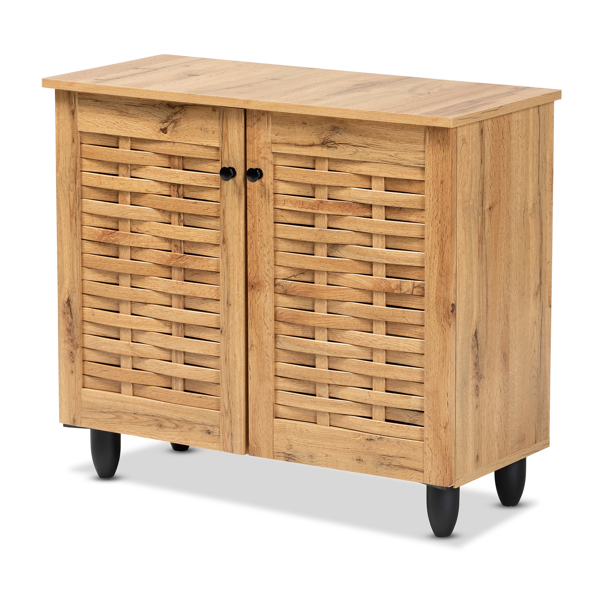 Baxton Studio Winda Modern and Contemporary Oak Brown Finished Wood 2-Door Shoe Cabinet | Cabinets | Modishstore - 2
