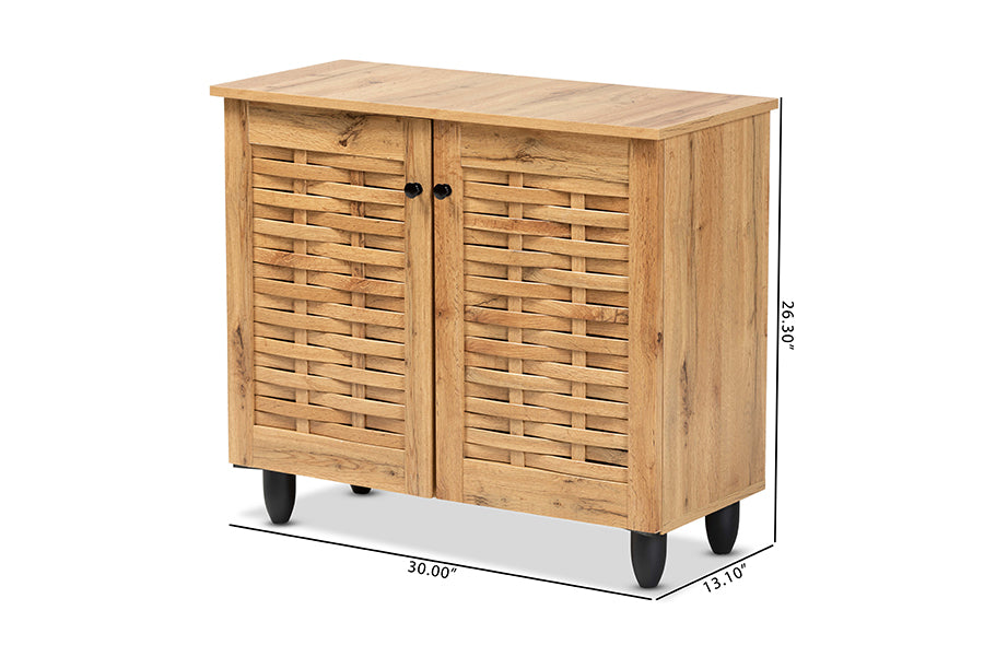 Baxton Studio Winda Modern and Contemporary Oak Brown Finished Wood 2-Door Shoe Cabinet | Cabinets | Modishstore - 9