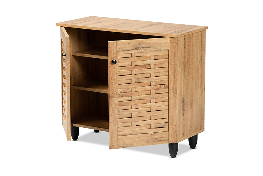 Baxton Studio Winda Modern and Contemporary Oak Brown Finished Wood 2-Door Shoe Cabinet | Cabinets | Modishstore - 8