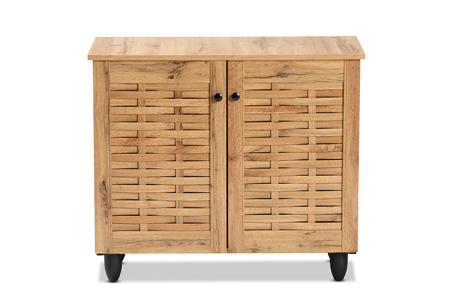 Baxton Studio Winda Modern and Contemporary Oak Brown Finished Wood 2-Door Shoe Cabinet | Cabinets | Modishstore - 7