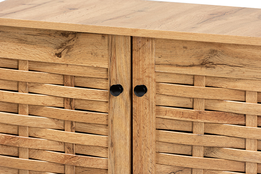 Baxton Studio Winda Modern and Contemporary Oak Brown Finished Wood 2-Door Shoe Cabinet | Cabinets | Modishstore - 5