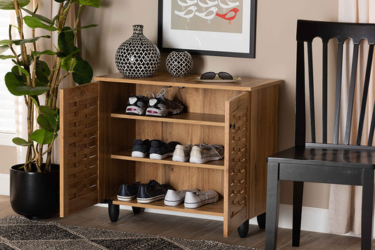 Baxton Studio Winda Modern and Contemporary Oak Brown Finished Wood 2-Door Shoe Cabinet | Cabinets | Modishstore