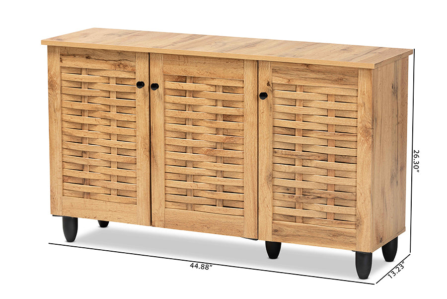 Baxton Studio Winda Modern and Contemporary Oak Brown Finished Wood 3-Door Shoe Cabinet | Cabinets | Modishstore - 9