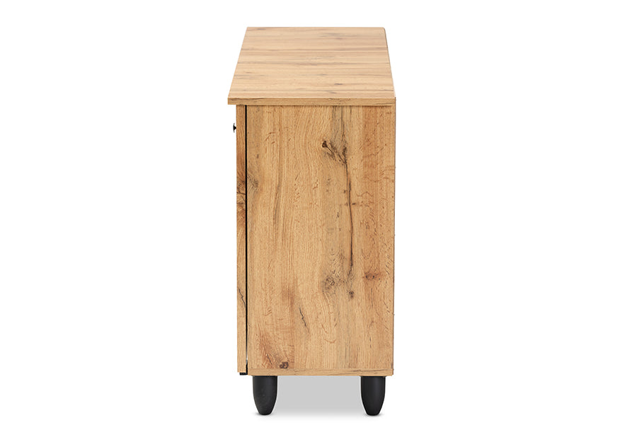 Baxton Studio Winda Modern and Contemporary Oak Brown Finished Wood 3-Door Shoe Cabinet | Cabinets | Modishstore - 6