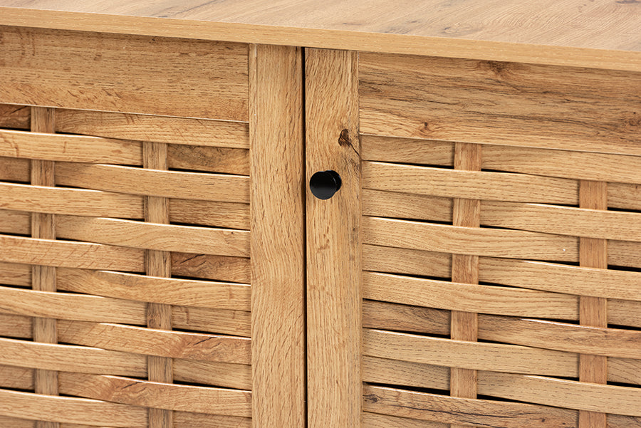 Baxton Studio Winda Modern and Contemporary Oak Brown Finished Wood 3-Door Shoe Cabinet | Cabinets | Modishstore - 5