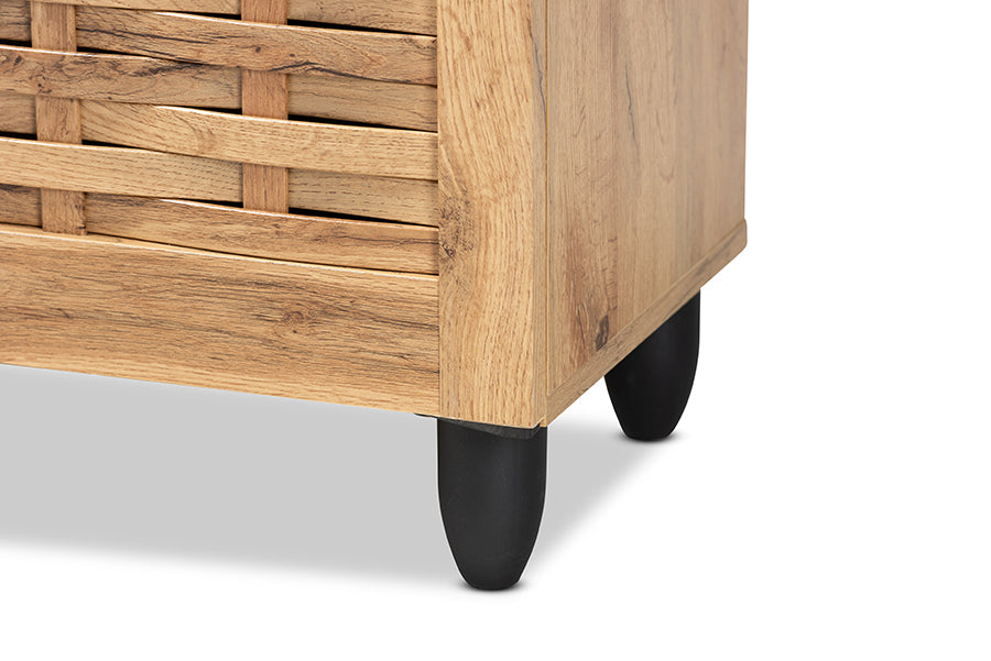 Baxton Studio Winda Modern and Contemporary Oak Brown Finished Wood 3-Door Shoe Cabinet | Cabinets | Modishstore - 4
