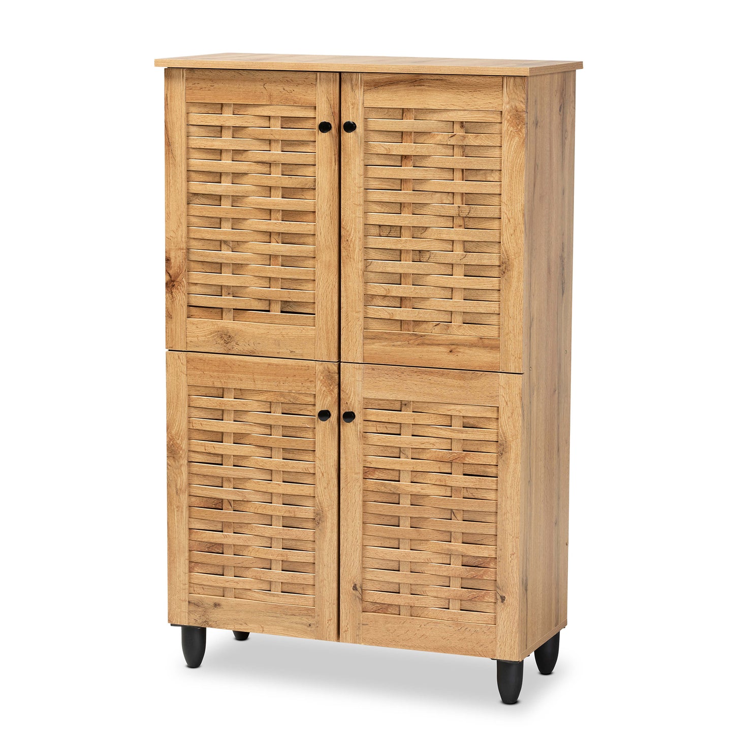 Baxton Studio Winda Modern and Contemporary Oak Brown Finished Wood 4-Door Shoe Storage Cabinet | Cabinets | Modishstore - 2
