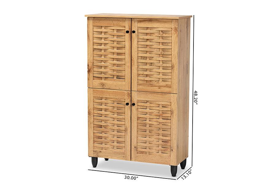 Baxton Studio Winda Modern and Contemporary Oak Brown Finished Wood 4-Door Shoe Storage Cabinet | Cabinets | Modishstore - 8