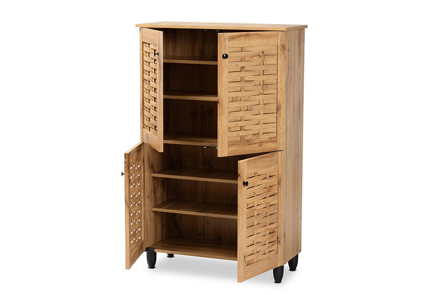 Baxton Studio Winda Modern and Contemporary Oak Brown Finished Wood 4-Door Shoe Storage Cabinet | Cabinets | Modishstore - 7