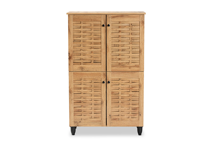 Baxton Studio Winda Modern and Contemporary Oak Brown Finished Wood 4-Door Shoe Storage Cabinet | Cabinets | Modishstore - 6