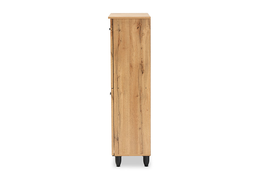 Baxton Studio Winda Modern and Contemporary Oak Brown Finished Wood 4-Door Shoe Storage Cabinet | Cabinets | Modishstore - 5