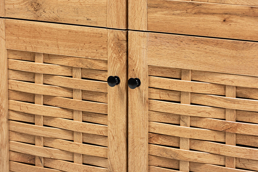 Baxton Studio Winda Modern and Contemporary Oak Brown Finished Wood 4-Door Shoe Storage Cabinet | Cabinets | Modishstore - 4