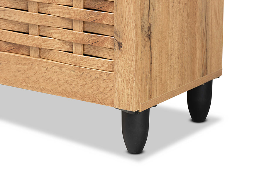 Baxton Studio Winda Modern and Contemporary Oak Brown Finished Wood 4-Door Shoe Storage Cabinet | Cabinets | Modishstore - 3