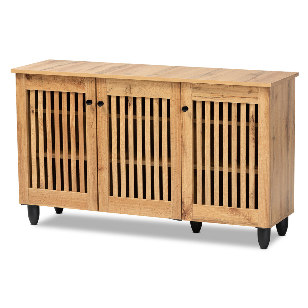 Baxton Studio Fernanda Modern and Contemporary Oak Brown Finished Wood 3-Door Shoe Cabinet | Cabinets | Modishstore - 3