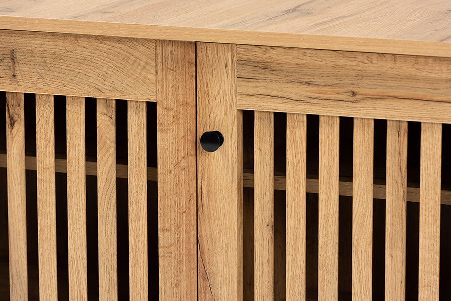 Baxton Studio Fernanda Modern and Contemporary Oak Brown Finished Wood 3-Door Shoe Cabinet | Cabinets | Modishstore - 5