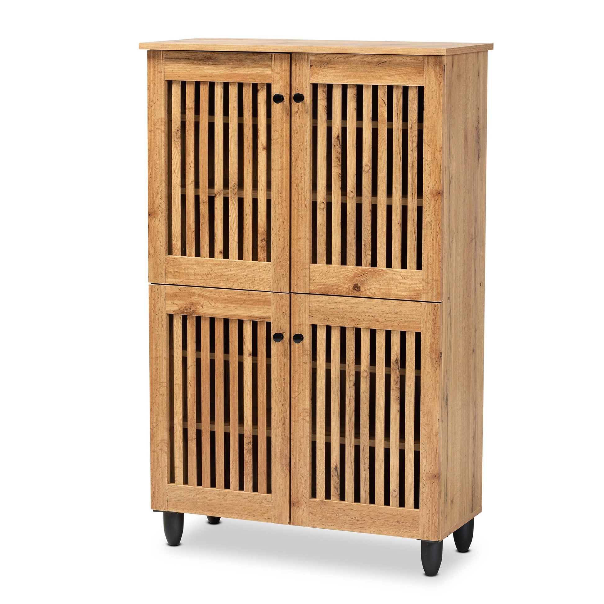 Baxton Studio Fernanda Modern and Contemporary Oak Brown Finished Wood 4-Door Shoe Storage Cabinet | Cabinets | Modishstore - 2