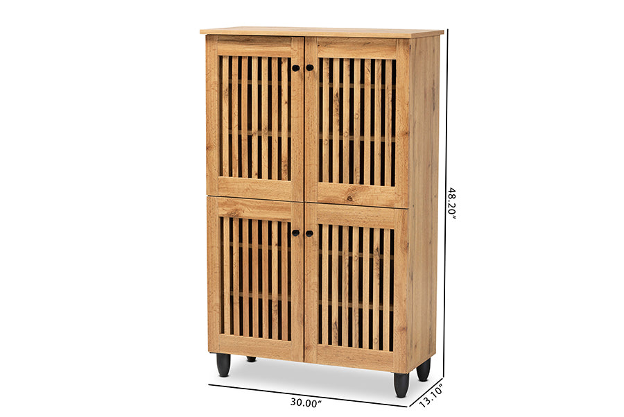 Baxton Studio Fernanda Modern and Contemporary Oak Brown Finished Wood 4-Door Shoe Storage Cabinet | Cabinets | Modishstore - 9