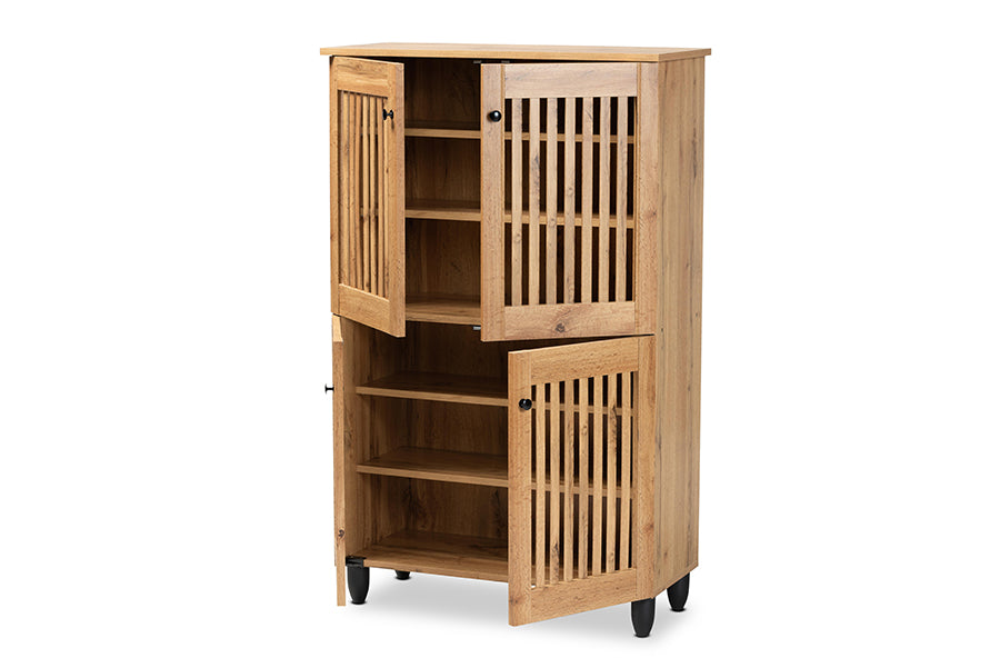 Baxton Studio Fernanda Modern and Contemporary Oak Brown Finished Wood 4-Door Shoe Storage Cabinet | Cabinets | Modishstore - 8