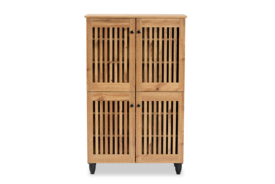 Baxton Studio Fernanda Modern and Contemporary Oak Brown Finished Wood 4-Door Shoe Storage Cabinet | Cabinets | Modishstore - 7