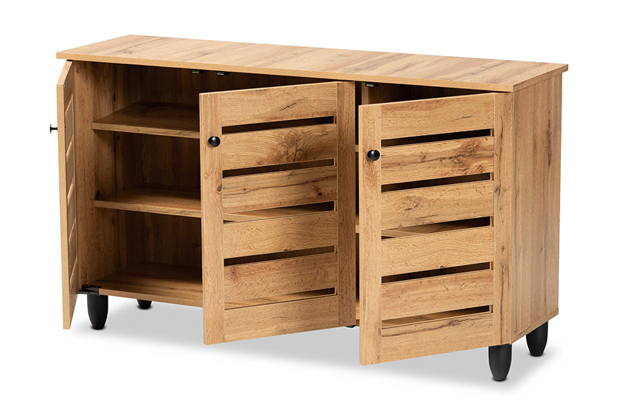 Baxton Studio Gisela Modern and Contemporary Oak Brown Finished Wood 3-Door Shoe Storage Cabinet | Cabinets | Modishstore - 8