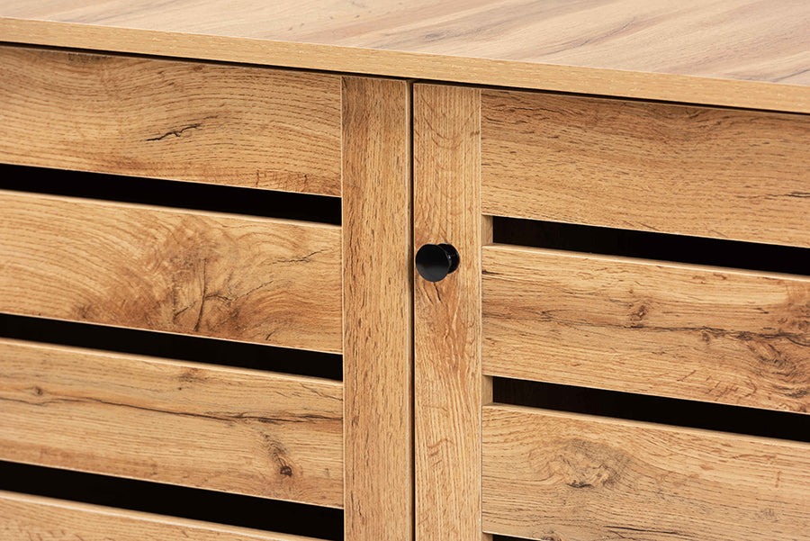 Baxton Studio Gisela Modern and Contemporary Oak Brown Finished Wood 3-Door Shoe Storage Cabinet | Cabinets | Modishstore - 5