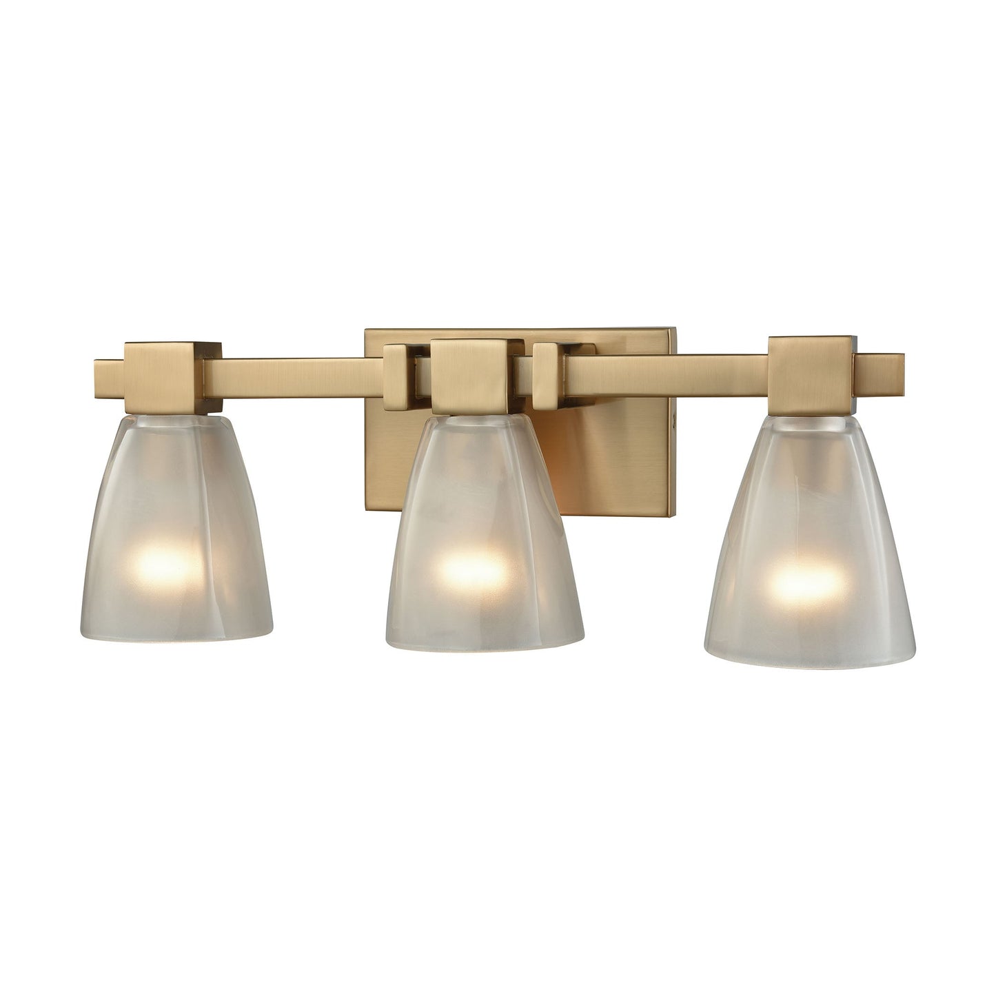 Ensley 3-Light Vanity Lamp in Satin Brass with Square-to-Round Frosted Glass ELK Lighting | Vanity Light | Modishstore