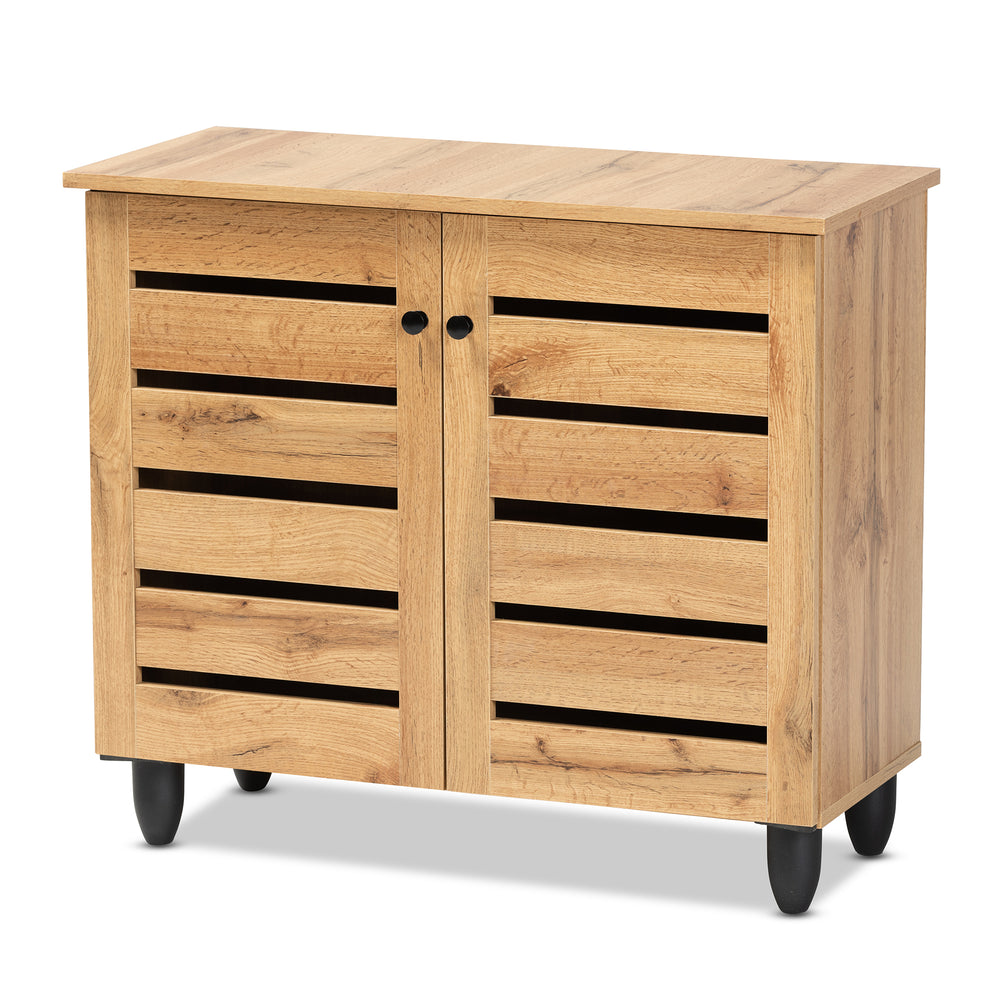 Baxton Studio Gisela Modern and Contemporary Oak Brown Finished Wood 2-Door Shoe Storage Cabinet | Cabinets | Modishstore - 2