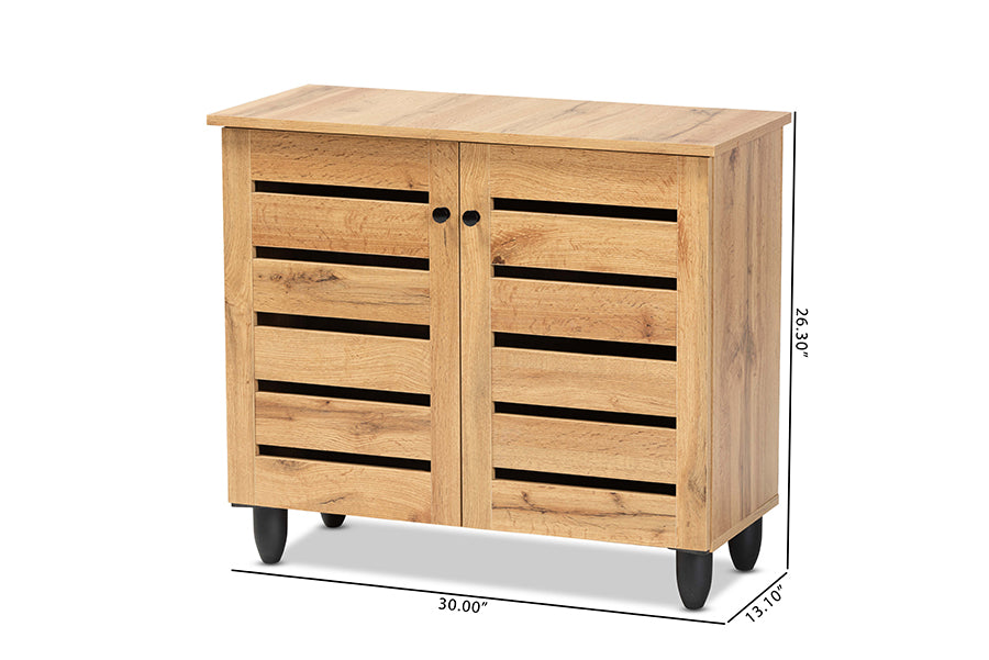 Baxton Studio Gisela Modern and Contemporary Oak Brown Finished Wood 2-Door Shoe Storage Cabinet | Cabinets | Modishstore - 9