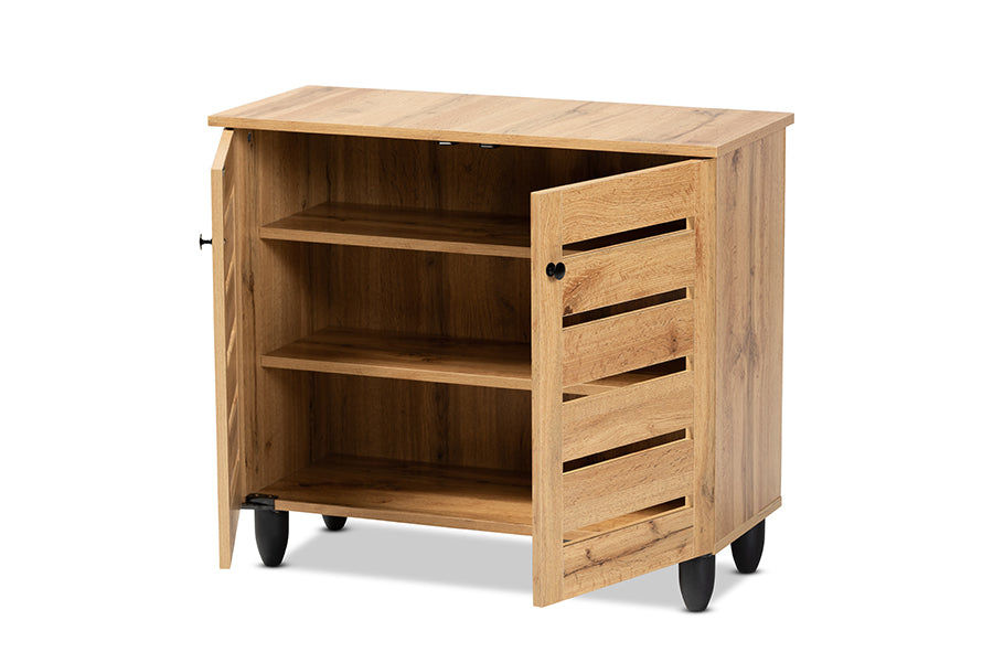 Baxton Studio Gisela Modern and Contemporary Oak Brown Finished Wood 2-Door Shoe Storage Cabinet | Cabinets | Modishstore - 8