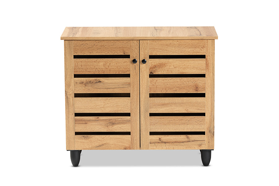 Baxton Studio Gisela Modern and Contemporary Oak Brown Finished Wood 2-Door Shoe Storage Cabinet | Cabinets | Modishstore - 7