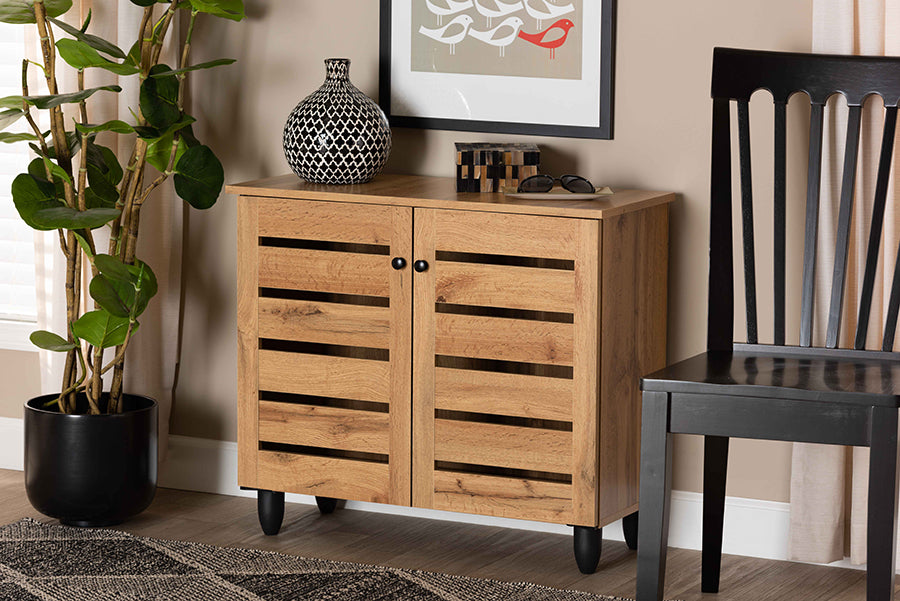 Baxton Studio Gisela Modern and Contemporary Oak Brown Finished Wood 2-Door Shoe Storage Cabinet | Cabinets | Modishstore - 3