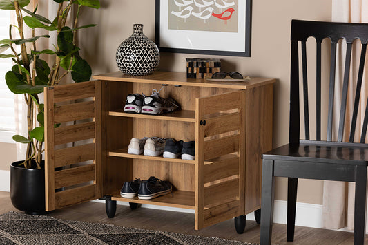 Baxton Studio Gisela Modern and Contemporary Oak Brown Finished Wood 2-Door Shoe Storage Cabinet | Cabinets | Modishstore