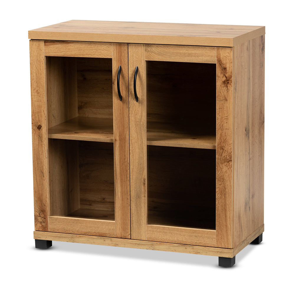 Baxton Studio Zentra Modern and Contemporary Oak Brown Finished Wood 2-Door Storage Cabinet with Glass Doors | Cabinets | Modishstore - 2