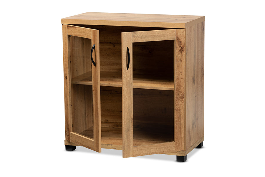 Baxton Studio Zentra Modern and Contemporary Oak Brown Finished Wood 2-Door Storage Cabinet with Glass Doors | Cabinets | Modishstore - 8
