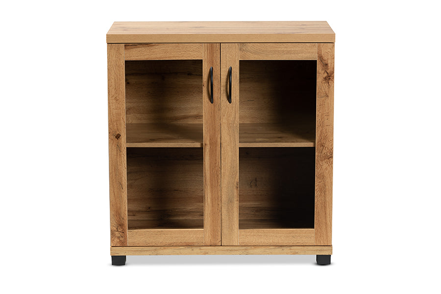 Baxton Studio Zentra Modern and Contemporary Oak Brown Finished Wood 2-Door Storage Cabinet with Glass Doors | Cabinets | Modishstore - 7