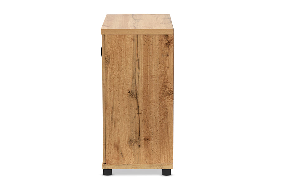 Baxton Studio Zentra Modern and Contemporary Oak Brown Finished Wood 2-Door Storage Cabinet with Glass Doors | Cabinets | Modishstore - 6